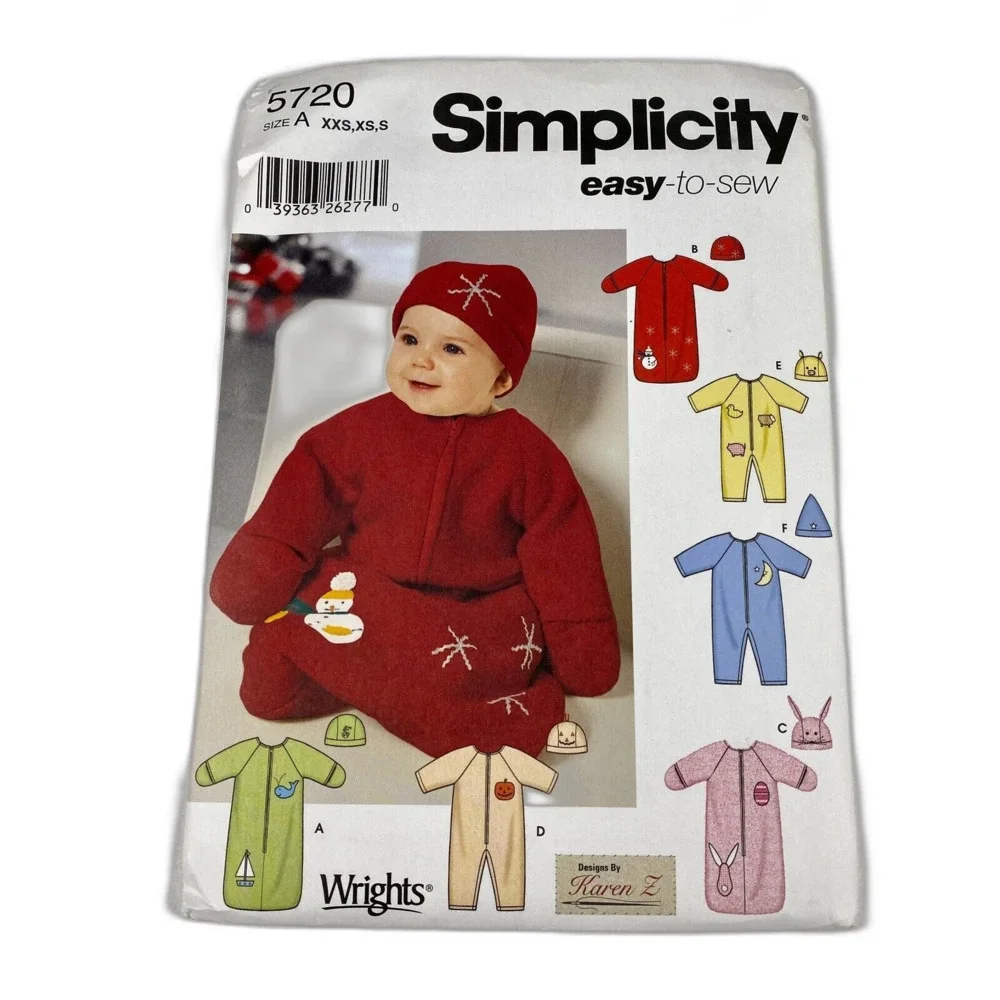 Simplicity 5720 Sewing Pattern Baby Infant Bunting Romper Hat Size XXS-S UNCUT